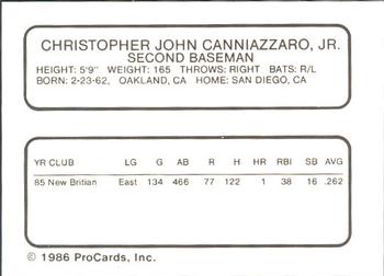 1986 ProCards Pawtucket Red Sox #NNO Chris Cannizzaro Back