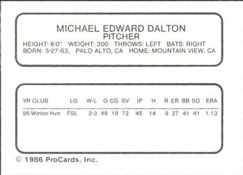 1986 ProCards Pawtucket Red Sox #NNO Mike Dalton Back