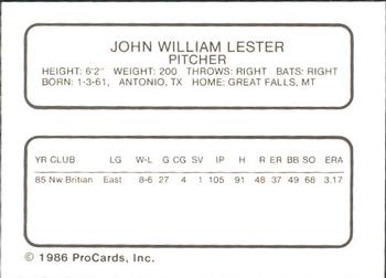 1986 ProCards Pawtucket Red Sox #NNO John Leister Back