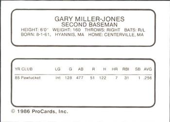 1986 ProCards Pawtucket Red Sox #NNO Gary Miller-Jones Back