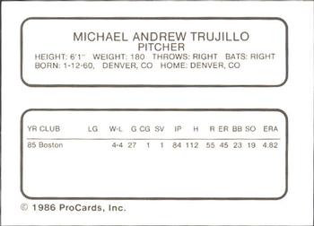 1986 ProCards Pawtucket Red Sox #NNO Mike Trujillo Back