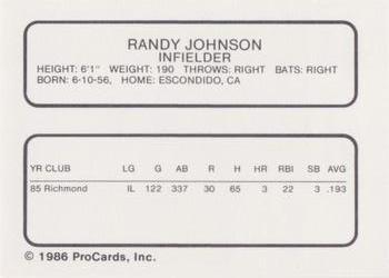 1986 ProCards Phoenix Firebirds #NNO Randy Johnson Back
