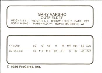 1986 ProCards Pittsfield Cubs #24 Gary Varsho Back