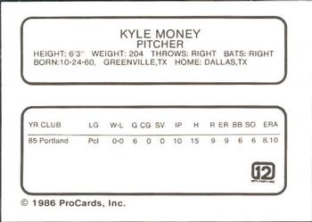 1986 ProCards Portland Beavers #NNO Kyle Money Back