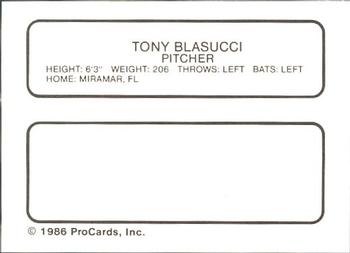 1986 ProCards Prince William Pirates #3 Tony Blasucci Back