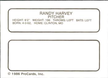 1986 ProCards Quad City Angels #14 Randy Harvey Back
