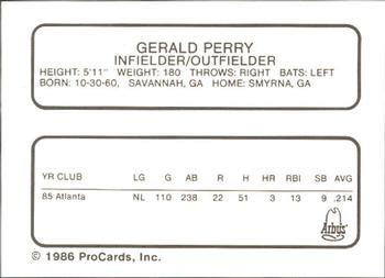 1986 ProCards Richmond Braves #16 Gerald Perry Back