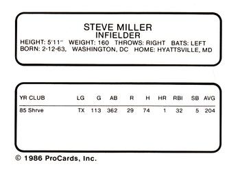 1986 ProCards Shreveport Captains #19 Steve Miller Back