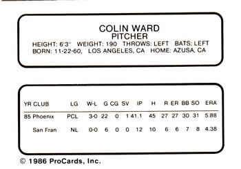 1986 ProCards Shreveport Captains #27 Colin Ward Back
