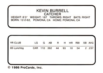 1986 ProCards Shreveport Captains #3 Kevin Burrell Back