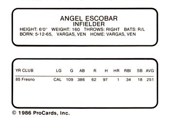 1986 ProCards Shreveport Captains #7 Angel Escobar Back
