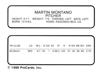 1986 ProCards Stockton Ports #18 Martin Montano Back