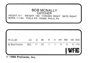 1986 ProCards Sumter Braves #20 Bob McNally Back