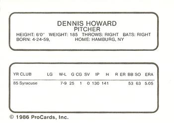 1986 ProCards Syracuse Chiefs #NNO Dennis Howard Back