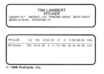 1986 ProCards Tacoma Tigers #11 Tim Lambert Back