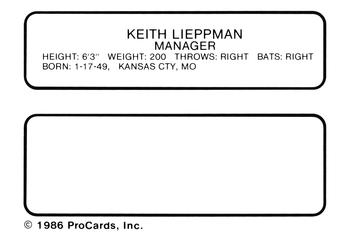 1986 ProCards Tacoma Tigers #13 Keith Lieppman Back