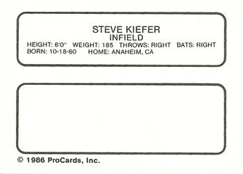 1986 ProCards Vancouver Canadians #15 Steve Kiefer Back