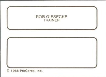 1986 ProCards Vero Beach Dodgers #7 Rob Giesecke Back