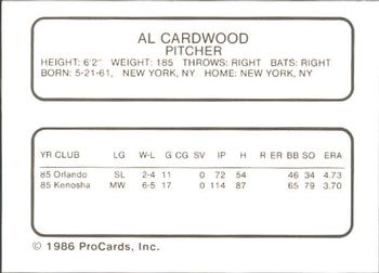 1986 ProCards Visalia Oaks #6 Alfredo Cardwood Back