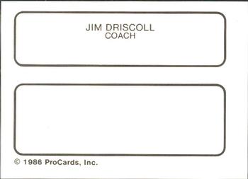 1986 ProCards Waterbury Indians #7 Jim Driscoll Back