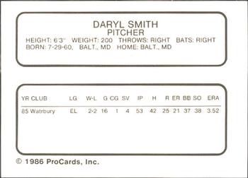 1986 ProCards Waterbury Indians #23 Daryl Smith Back