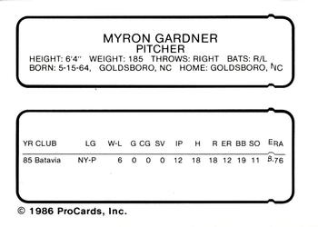 1986 ProCards Waterloo Indians #8 Myron Gardner Back