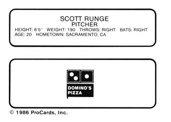 1986 ProCards Watertown Pirates #20 Scott Runge Back