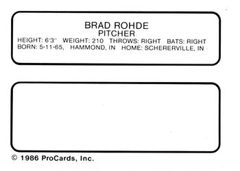 1986 ProCards Wausau Timbers #20 Brad Rohde Back