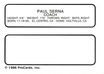 1986 ProCards Wausau Timbers #23 Paul Serna Back