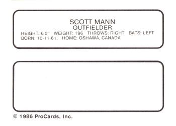 1986 ProCards West Palm Beach Expos #23 Scott Mann Back