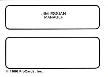 1986 ProCards Winston-Salem Spirits #NNO Jim Essian Back