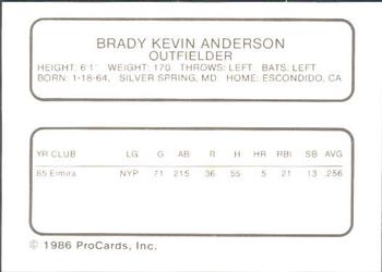 1986 ProCards Winter Haven Red Sox #NNO Brady Anderson Back