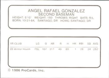 1986 ProCards Winter Haven Red Sox #NNO Angel Gonzalez Back