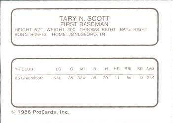 1986 ProCards Winter Haven Red Sox #NNO Tary Scott Back