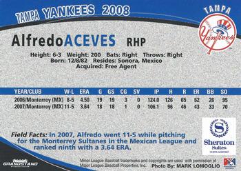 2008 Grandstand Tampa Yankees #1 Alfredo Aceves Back