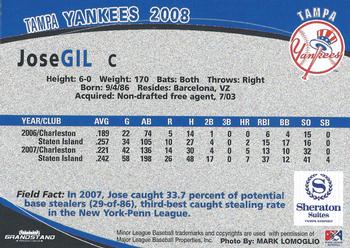 2008 Grandstand Tampa Yankees #13 Jose Gil Back