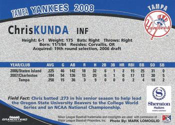2008 Grandstand Tampa Yankees #18 Chris Kunda Back