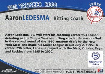 2008 Grandstand Tampa Yankees #19 Aaron Ledesma Back