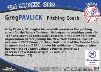 2008 Grandstand Tampa Yankees #24 Greg Pavlick Back