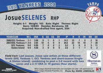 2008 Grandstand Tampa Yankees #28 Josue Selenes Back