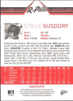 2012 MultiAd Reading Phillies #24 Steve Susdorf Back