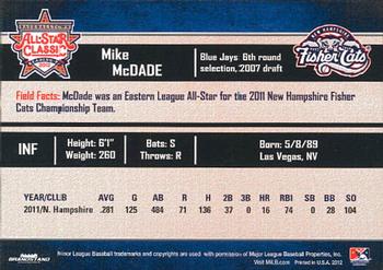 2012 Grandstand Eastern League All-Stars Eastern Division #NNO Mike McDade Back
