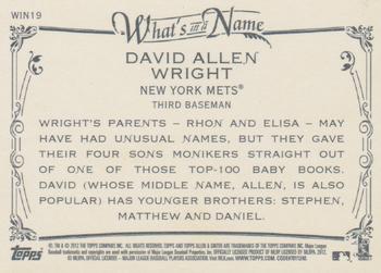 2012 Topps Allen & Ginter - What's in a Name? #WIN19 David Wright Back