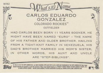 2012 Topps Allen & Ginter - What's in a Name? #WIN2 Carlos Gonzalez Back