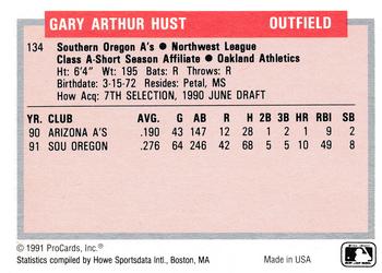 1991-92 ProCards Tomorrow's Heroes #134 Gary Hust Back