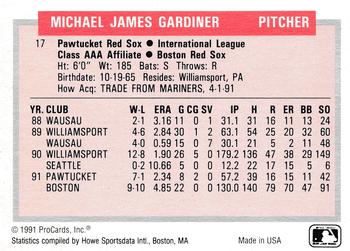1991-92 ProCards Tomorrow's Heroes #17 Mike Gardiner Back