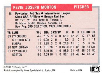 1991-92 ProCards Tomorrow's Heroes #18 Kevin Morton Back