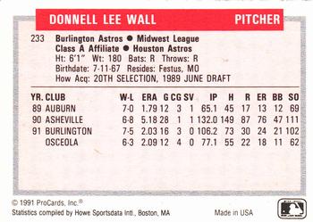 1991-92 ProCards Tomorrow's Heroes #233 Donne Wall Back