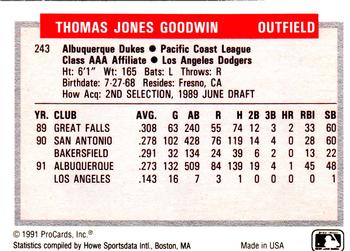 1991-92 ProCards Tomorrow's Heroes #243 Tom Goodwin Back