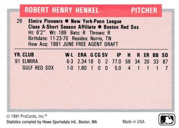 1991-92 ProCards Tomorrow's Heroes #26 Rob Henkel Back